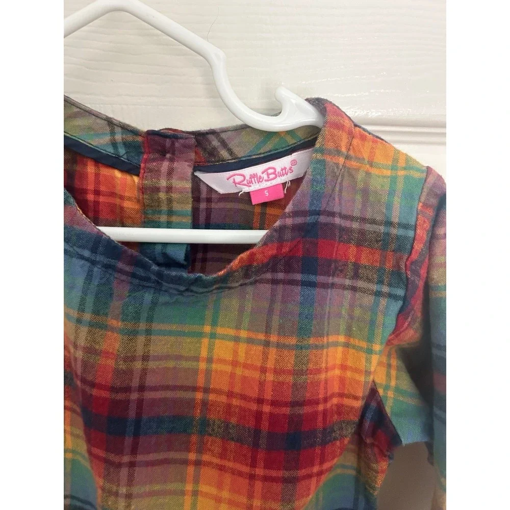 RuffleButts Girls Plaid Ruffle Long Sleeve Dress Size 5 Button Back - Picture 2 of 4